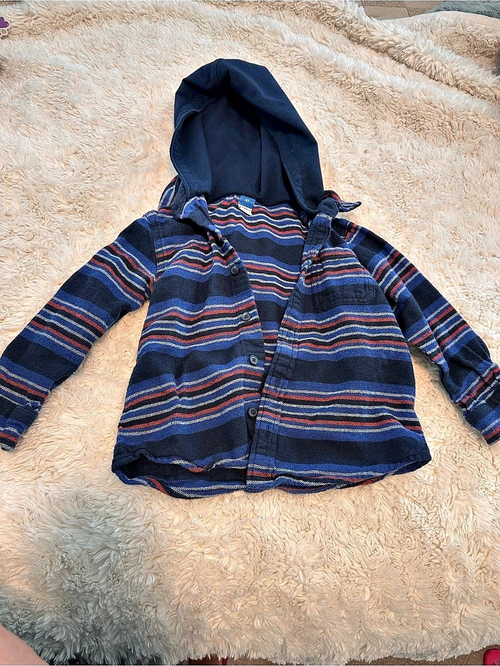 Old Navy Hooded Soft-Brushed Flannel Shirt for Toddler Boys Blue & Red